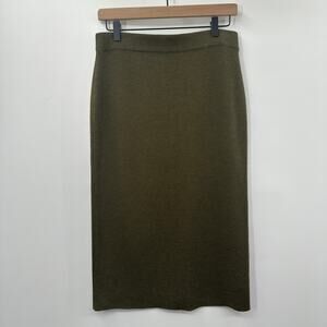 Eileen Fisher 100% Wool Stretch‎ Knit Midi Skirt in Olive Green Size Petite S